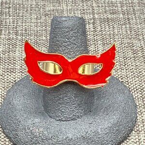 Masquerade Mask Adjustable Ring Gold Red Mardi Gras Halloween Party Retro